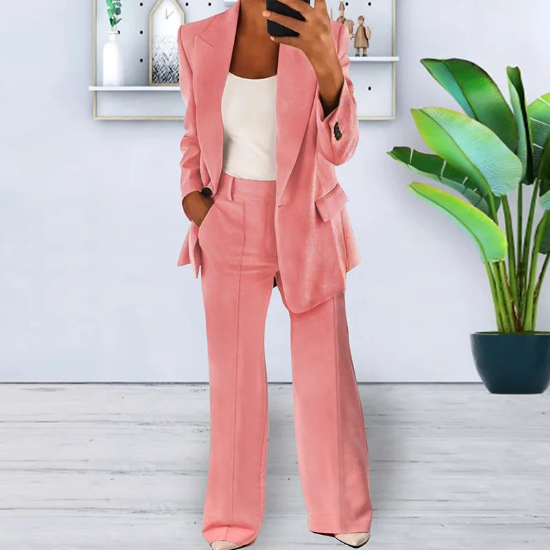 Completo pantalone da donna con pantaloni a gamba larga