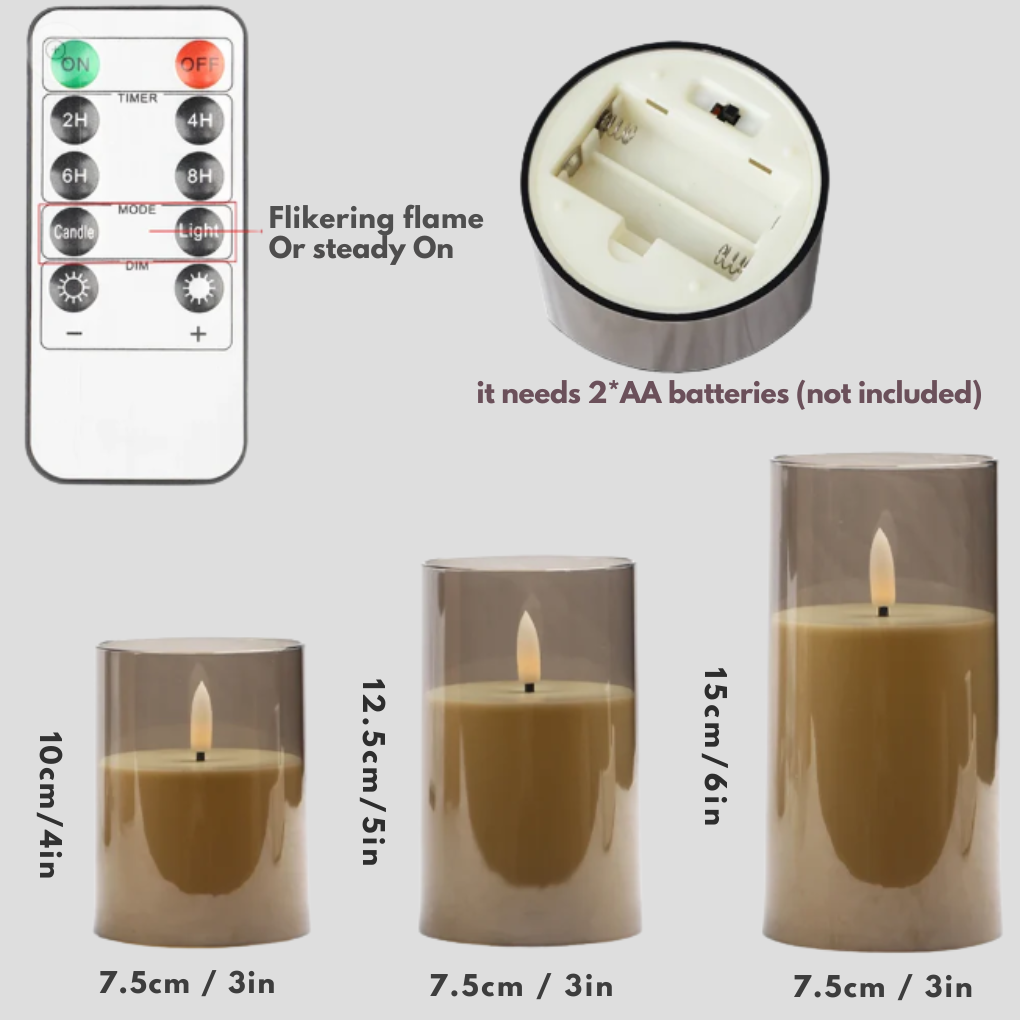 Juego de 3 velas a LED