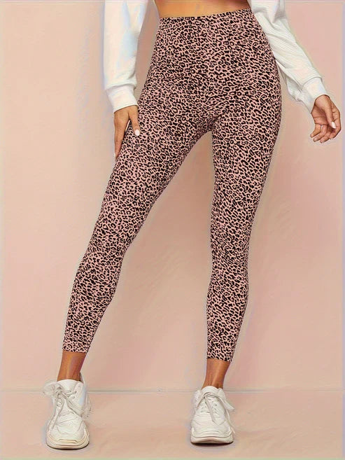 Leggings a vita alta da donna con stampa leopardo