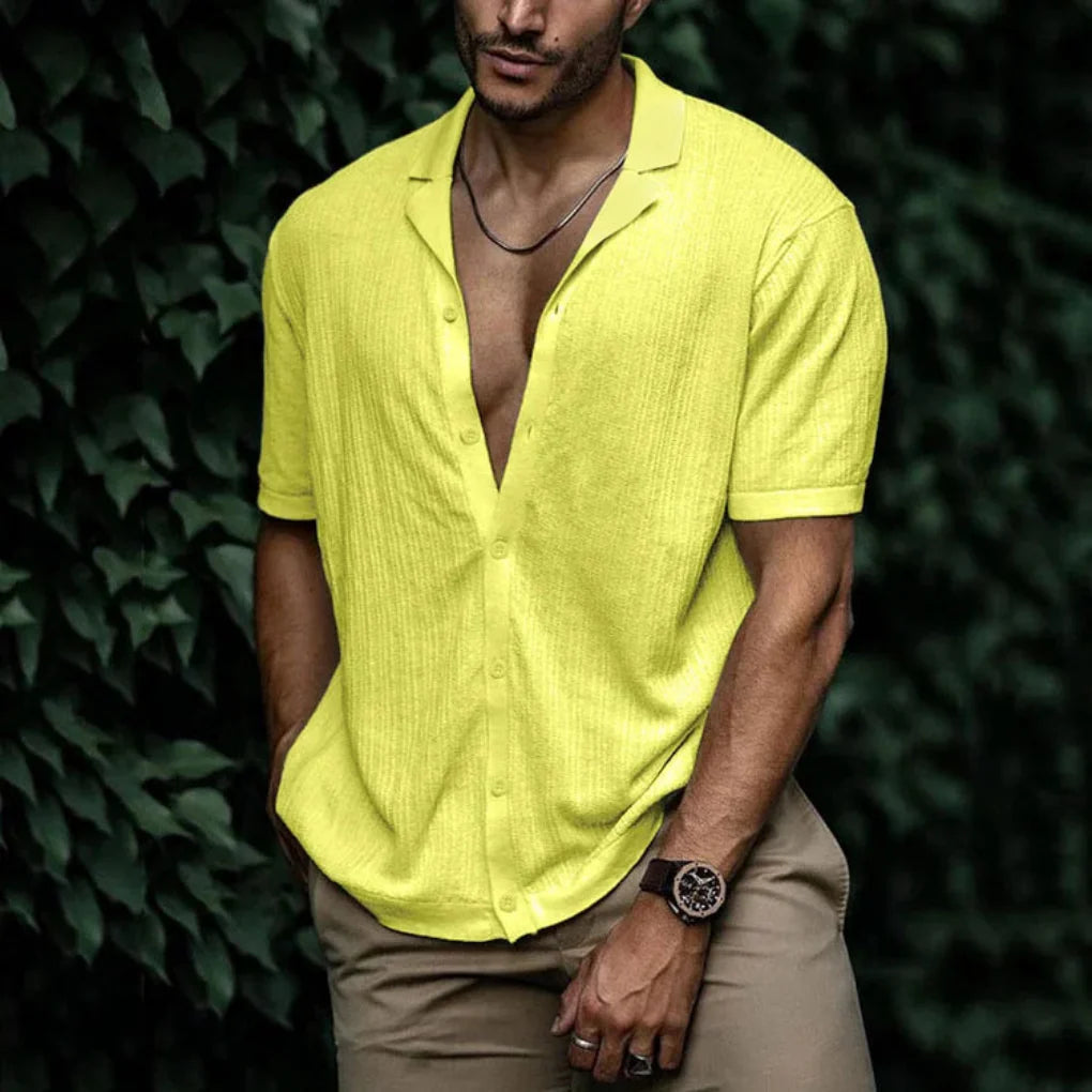 Camicia estiva da uomo in lino con chiusura a bottoni