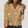 Elegante camicetta glitterata con scollo a V e maniche lunghe