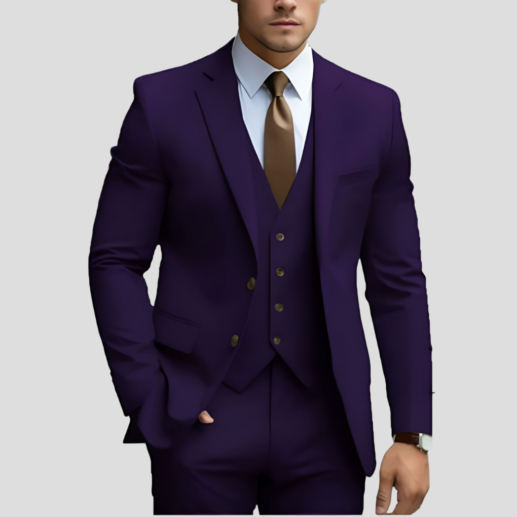Abito da uomo elegante, 3 pezzi, beige, vestibilità slim