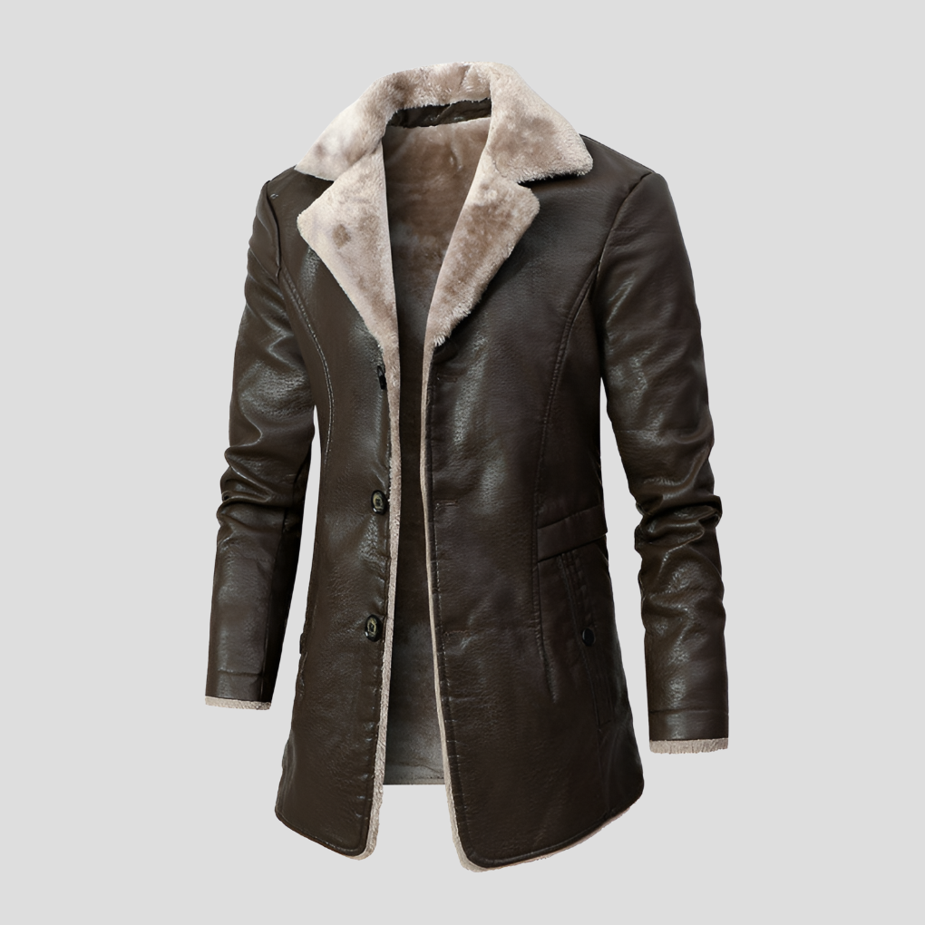Cappotto da uomo in pelle foderato in montone