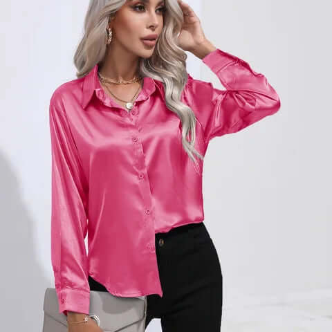 Blusa da donna in raso con maniche lunghe e vestibilità ampia