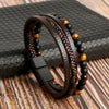 Bracciale da Uomo con Strati di Pelle e Perline di Pietra