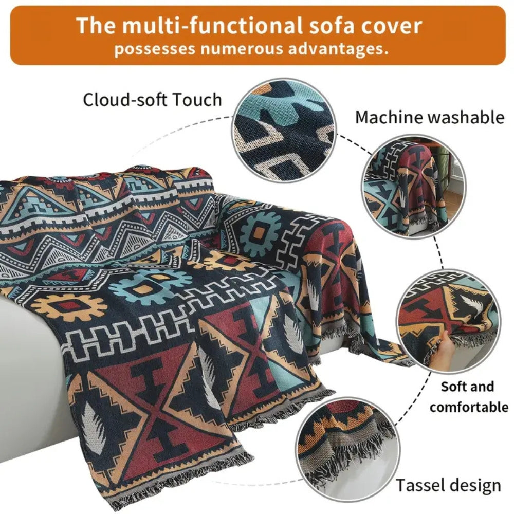 Copridivano con motivo geometrico azteco Boho