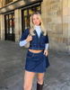 Completo in denim due pezzi con top e gonna