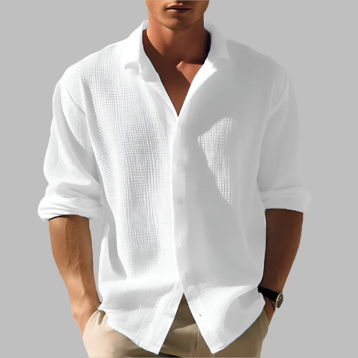 Camicia leggera da uomo in cotone e lino tinta unita