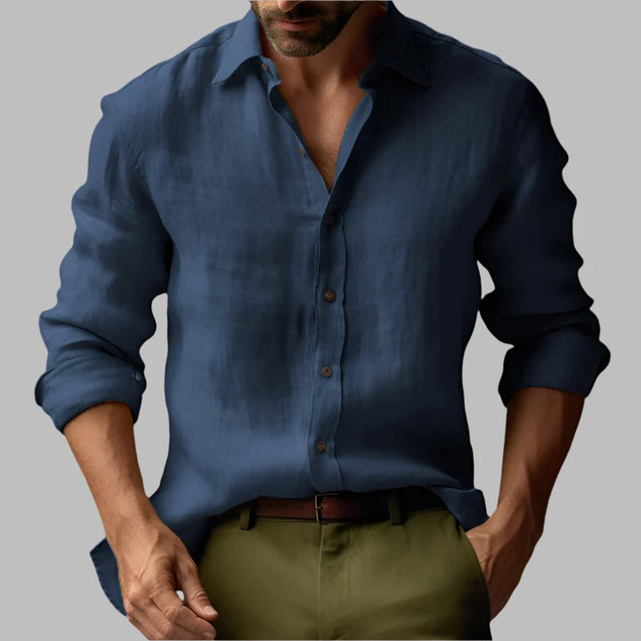 Camicia vintage a maniche lunghe in lino da uomo