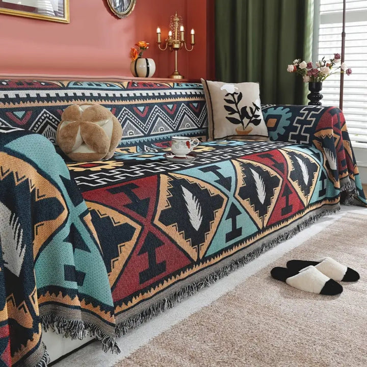 Copridivano con motivo geometrico azteco Boho