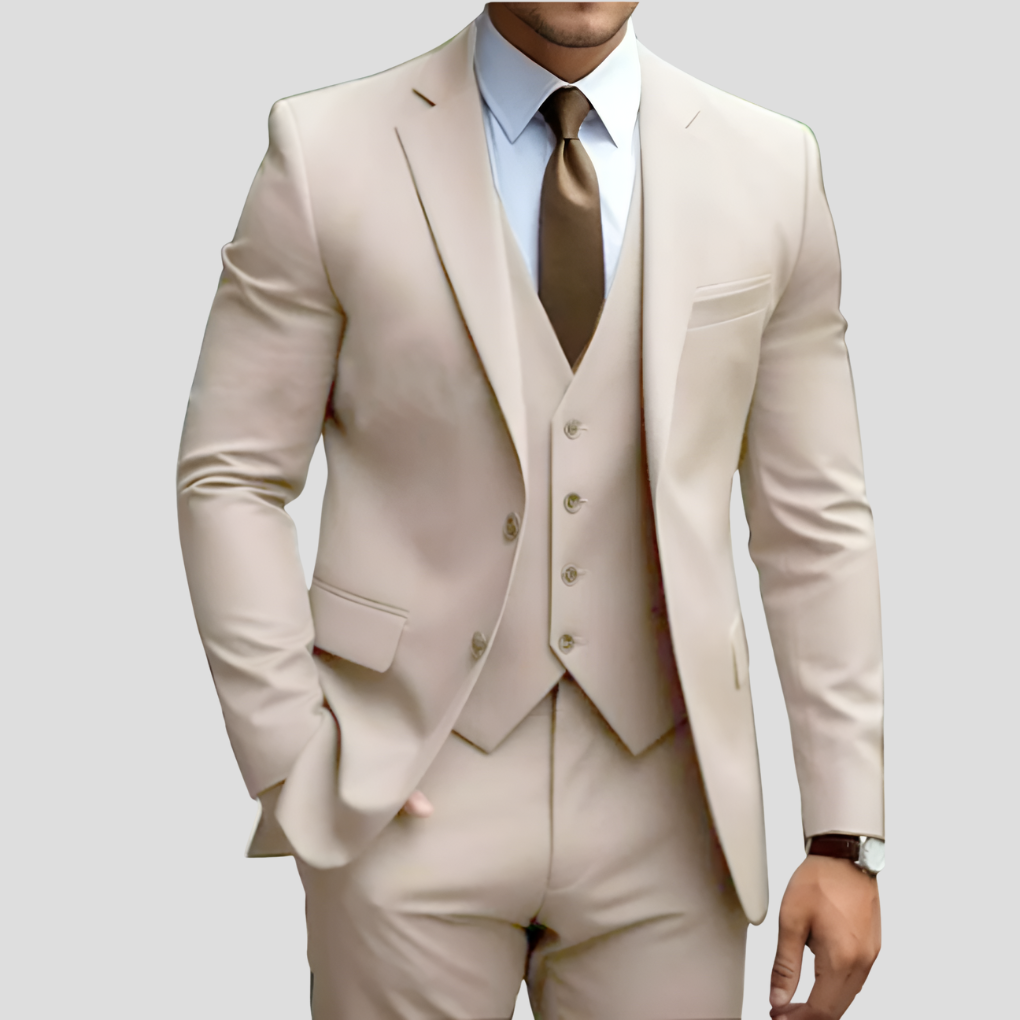 Abito da uomo elegante, 3 pezzi, beige, vestibilità slim
