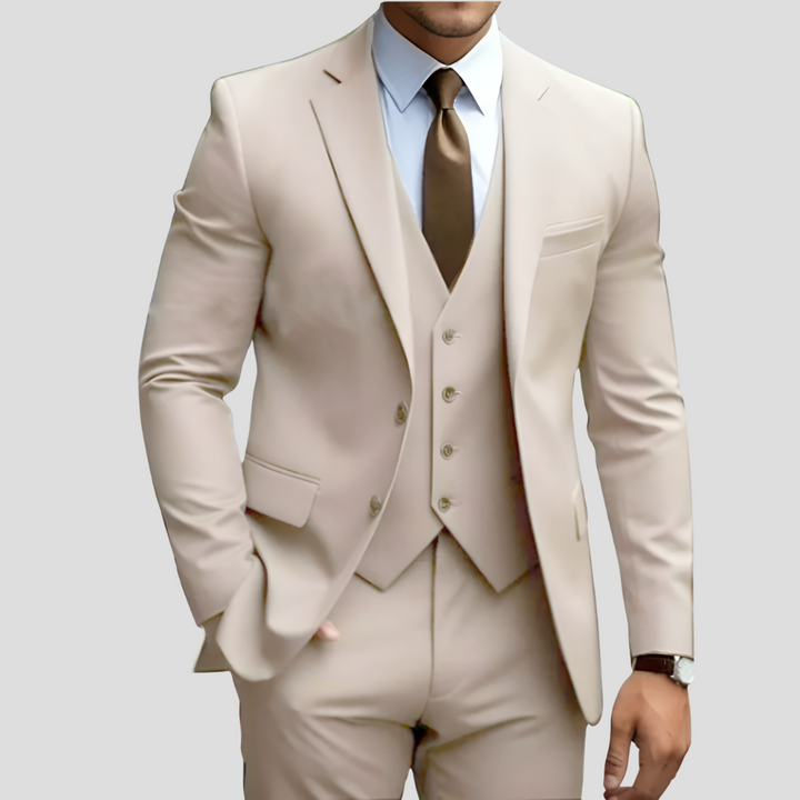 Abito da uomo elegante, 3 pezzi, beige, vestibilità slim