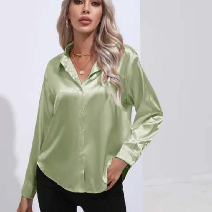 Blusa da donna in raso con maniche lunghe e vestibilità ampia