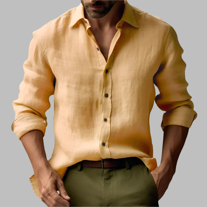 Camicia vintage a maniche lunghe in lino da uomo