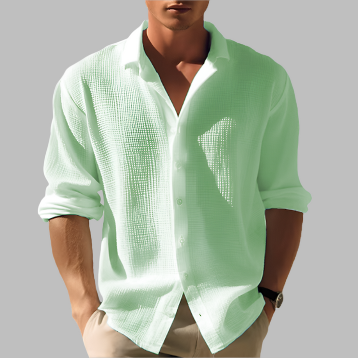 Camicia leggera da uomo in cotone e lino tinta unita