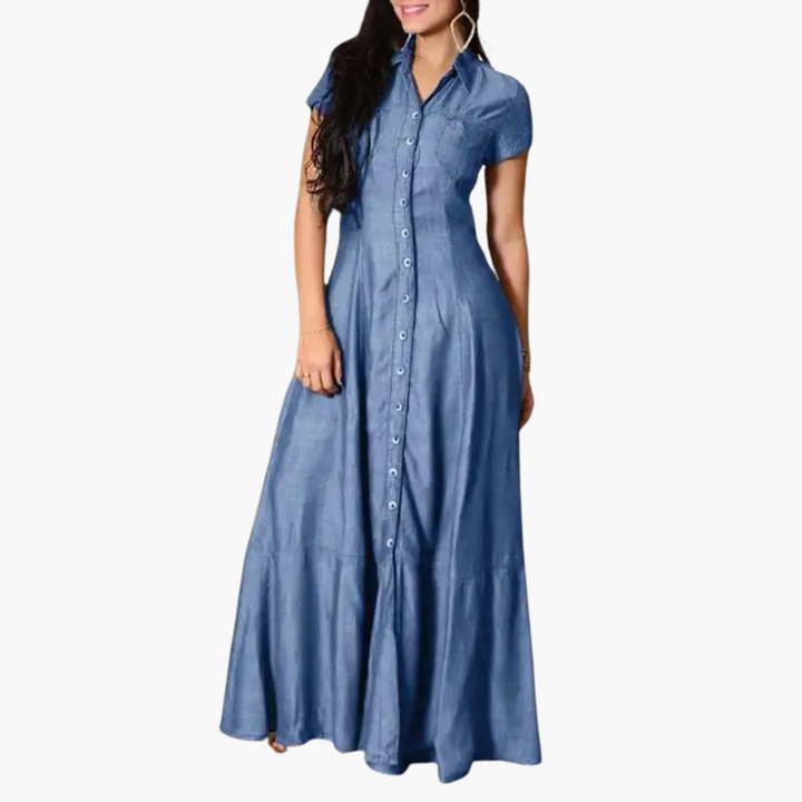 Denimaura - Abito Maxi Donna in Denim con Chiusura a Bottoni