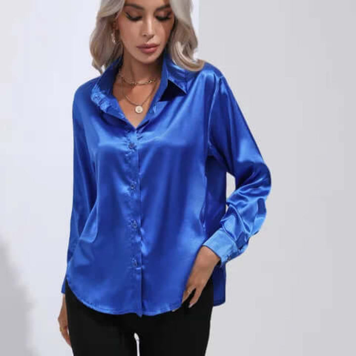Blusa da donna in raso con maniche lunghe e vestibilità ampia