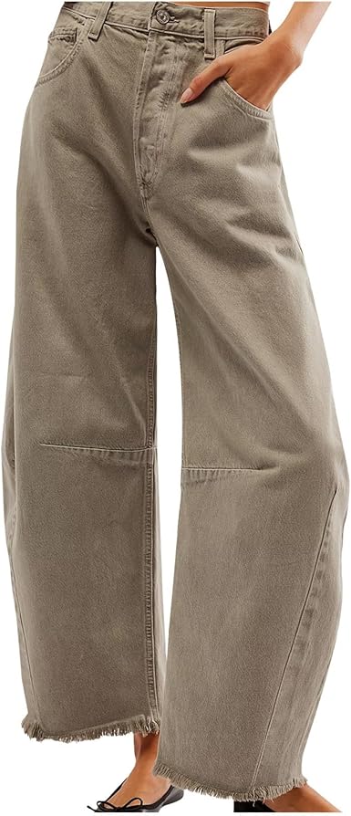 RelaxFit - Jeans Donna a Gamba Larga con Vita Alta e Orlo Sfilacciato