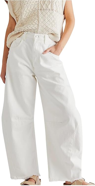 RelaxFit - Jeans Donna a Gamba Larga con Vita Alta e Orlo Sfilacciato