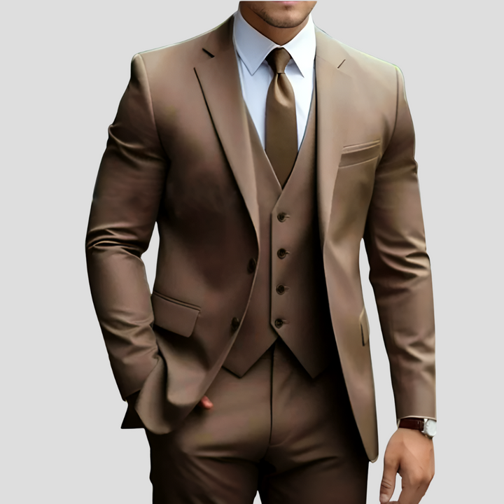Abito da uomo elegante, 3 pezzi, beige, vestibilità slim