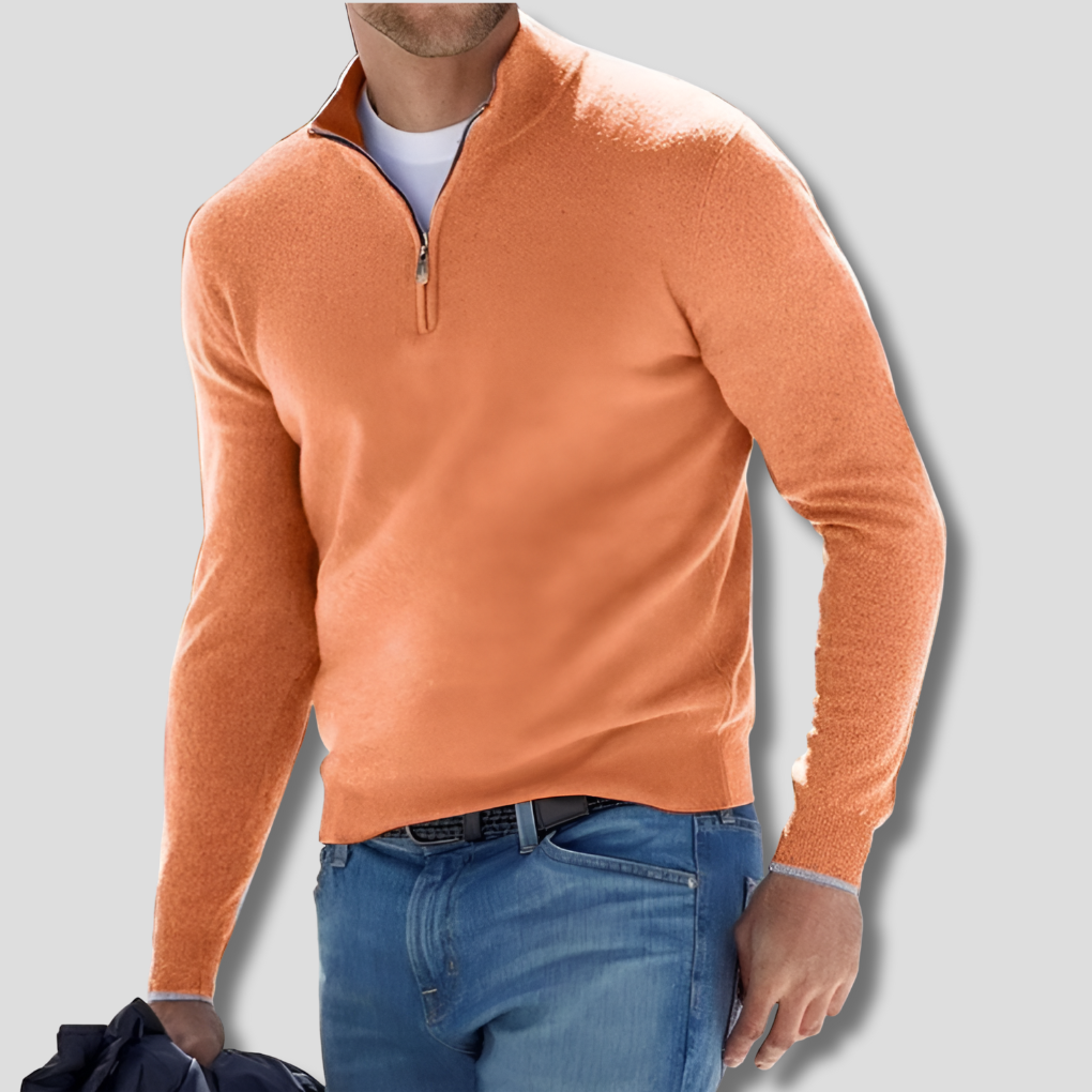 Maglione da uomo in maglia di cotone con collo con cerniera