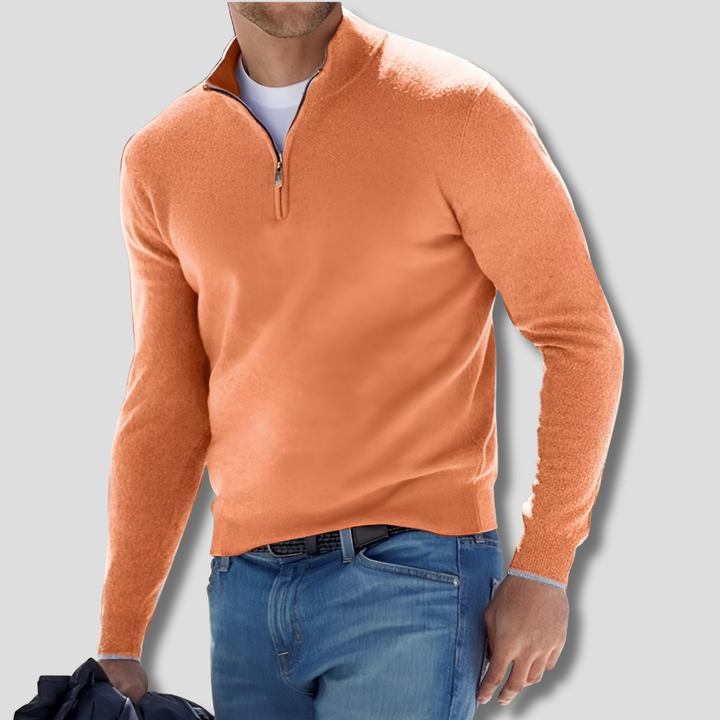 Maglione da uomo in maglia di cotone con collo con cerniera