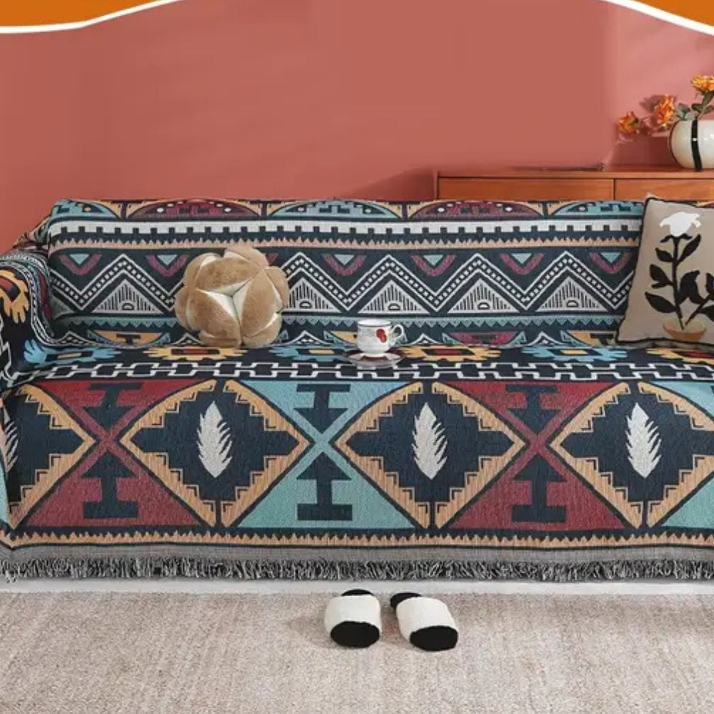 Copridivano con motivo geometrico azteco Boho