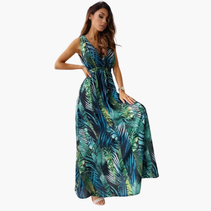 Tropica - Abito Maxi Donna Senza Maniche con Profondo V-Collo