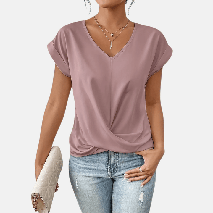 Camicetta da donna con scollo a V e orlo drappeggiato