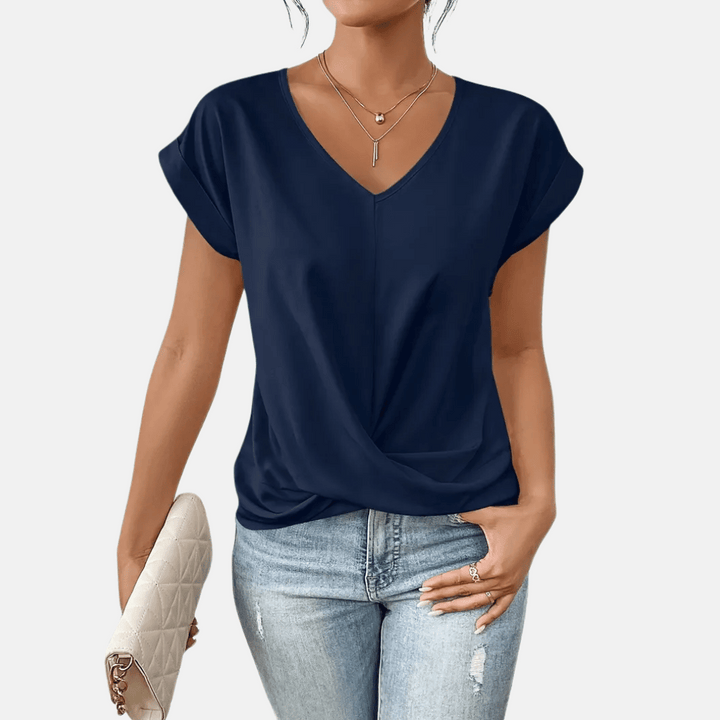 Camicetta da donna con scollo a V e orlo drappeggiato