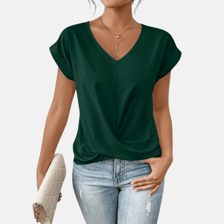Camicetta da donna con scollo a V e orlo drappeggiato