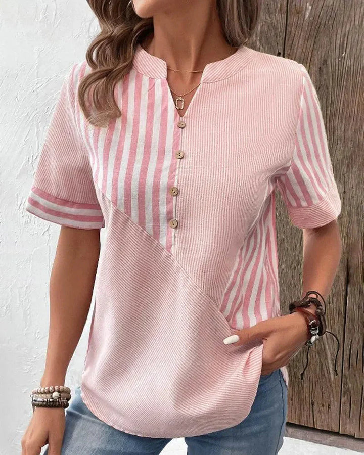 Camicetta leggera a righe da donna con collo alla coreana