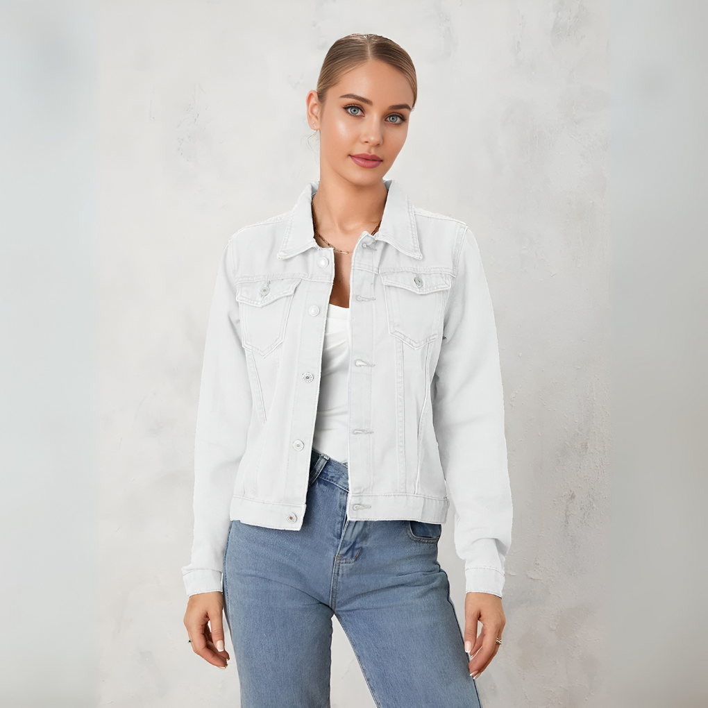 Giacca classica in denim con bottoni da donna