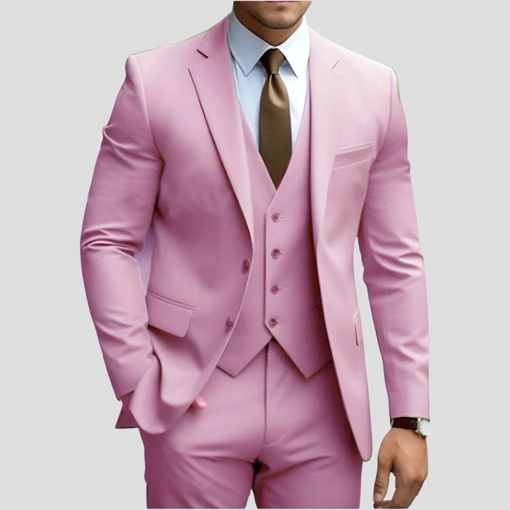 Abito da uomo elegante, 3 pezzi, beige, vestibilità slim