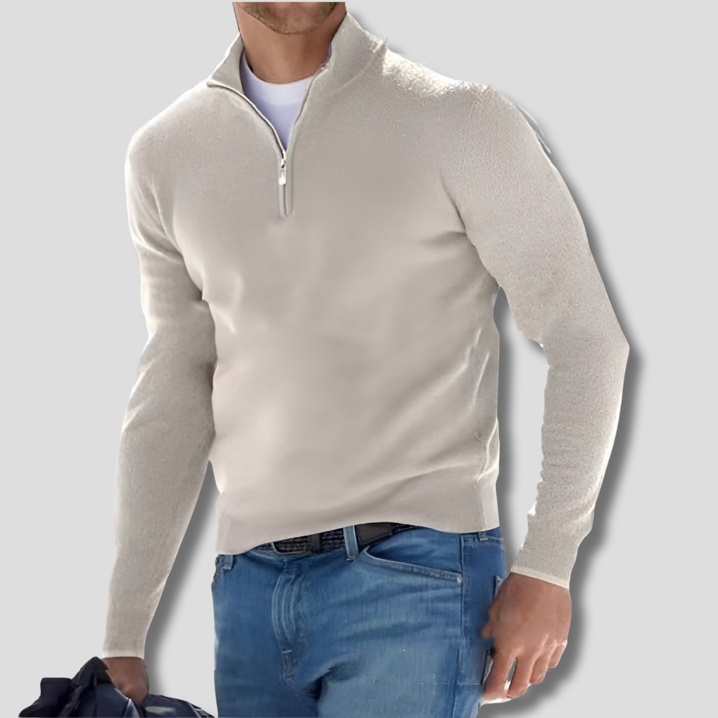 Maglione da uomo in maglia di cotone con collo con cerniera