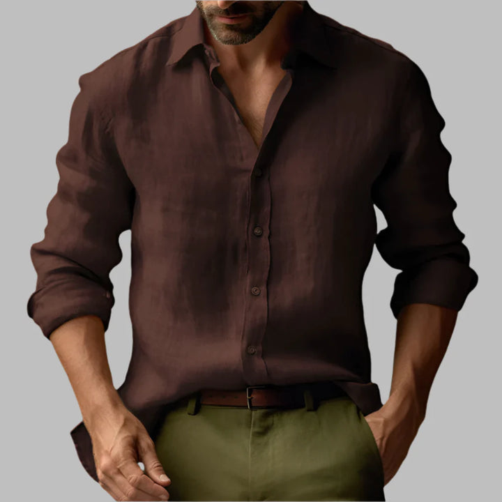 Camicia vintage a maniche lunghe in lino da uomo