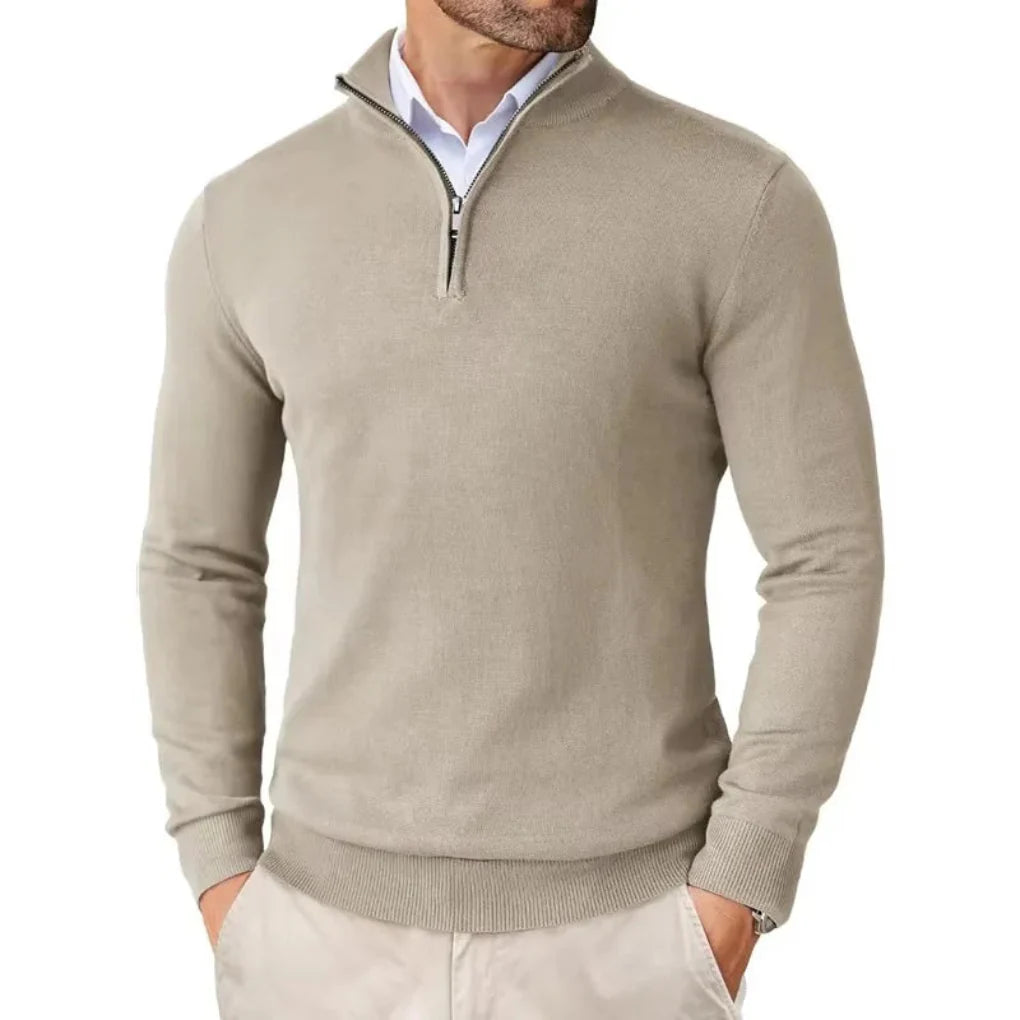 Maglione da uomo in maglia di cotone con collo con cerniera