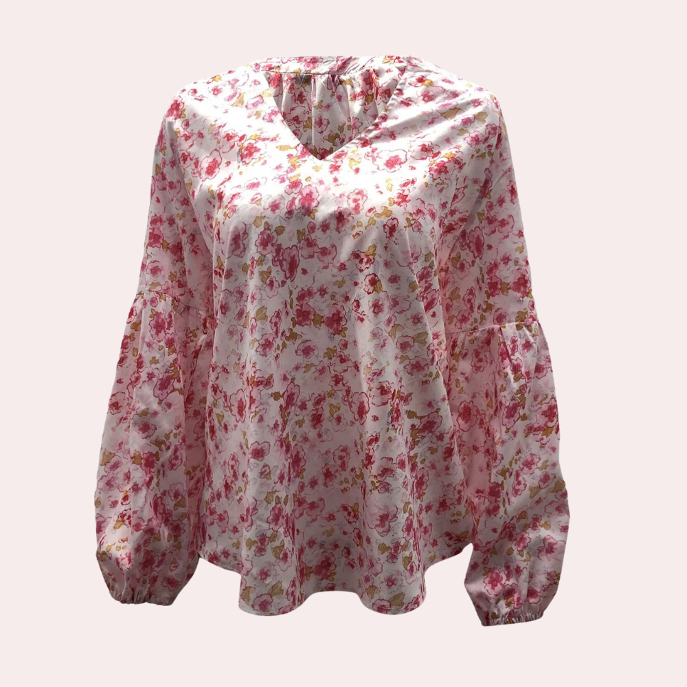 Camicetta in chiffon con scollo a V e maniche a lanterna