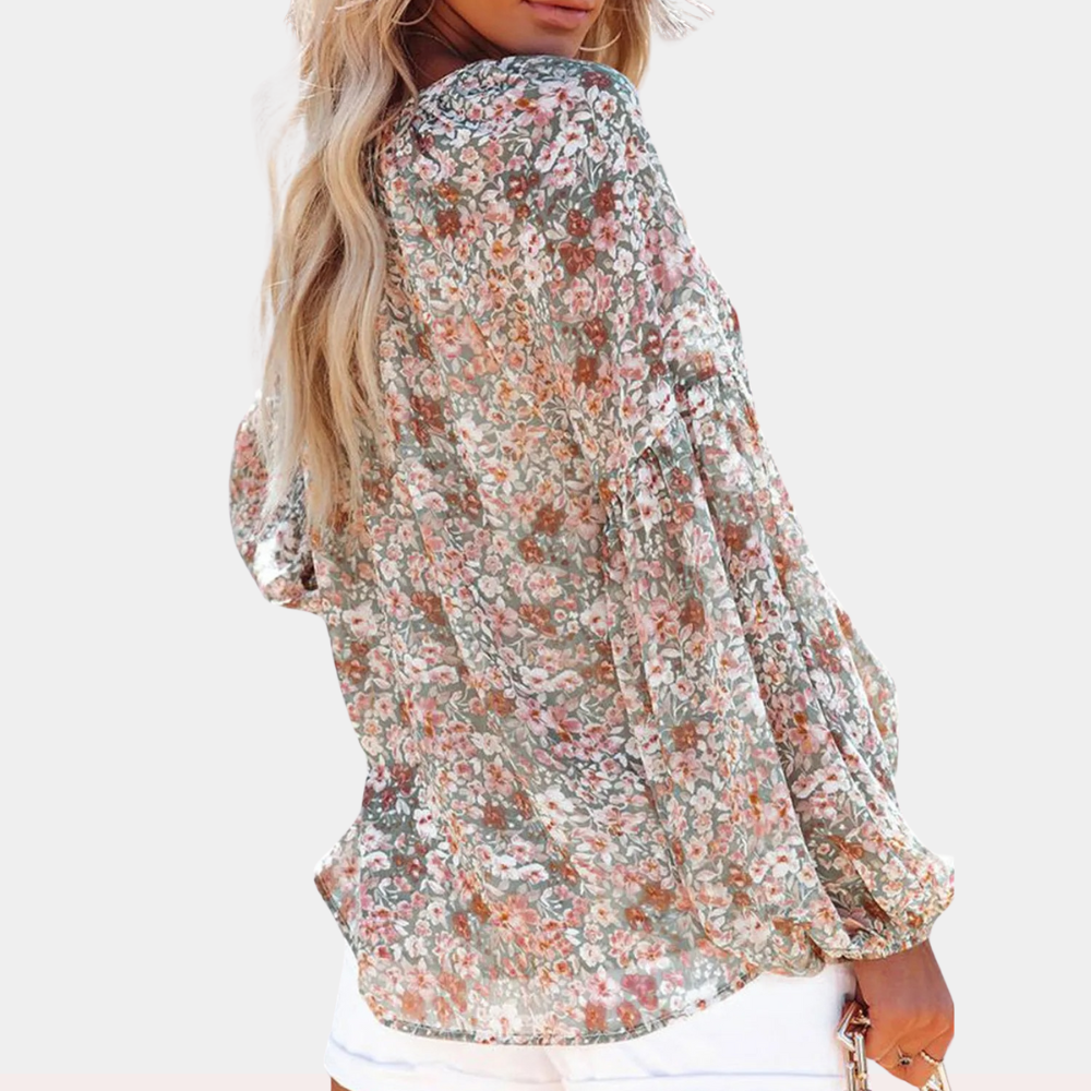 Camicetta in chiffon con scollo a V e maniche a lanterna