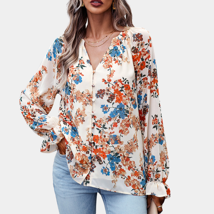 Camicetta floreale con scollo a V per donna