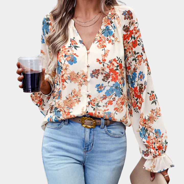 Camicetta floreale con scollo a V per donna
