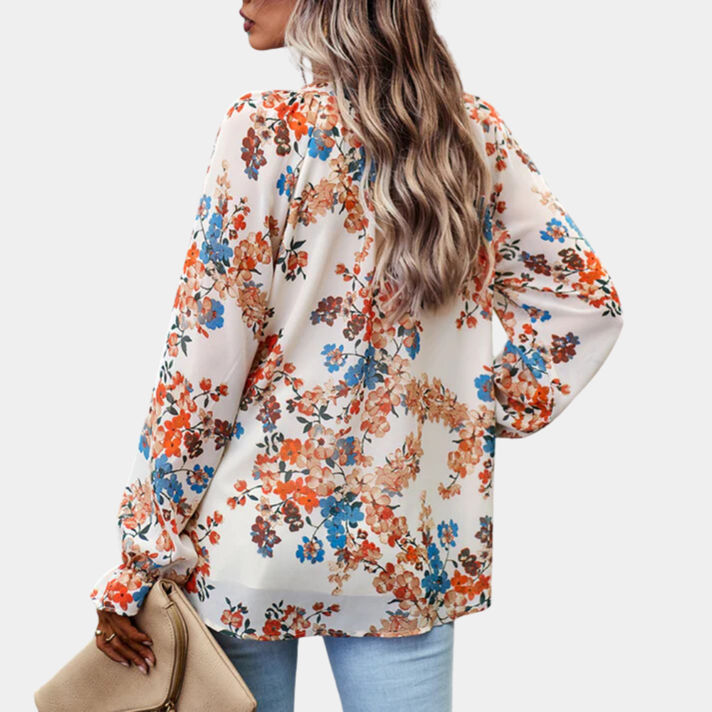Camicetta floreale con scollo a V per donna