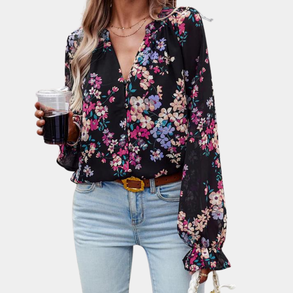 Camicetta floreale con scollo a V per donna