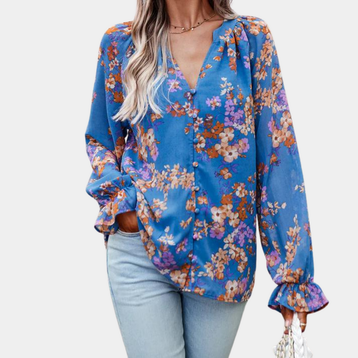 Camicetta floreale con scollo a V per donna