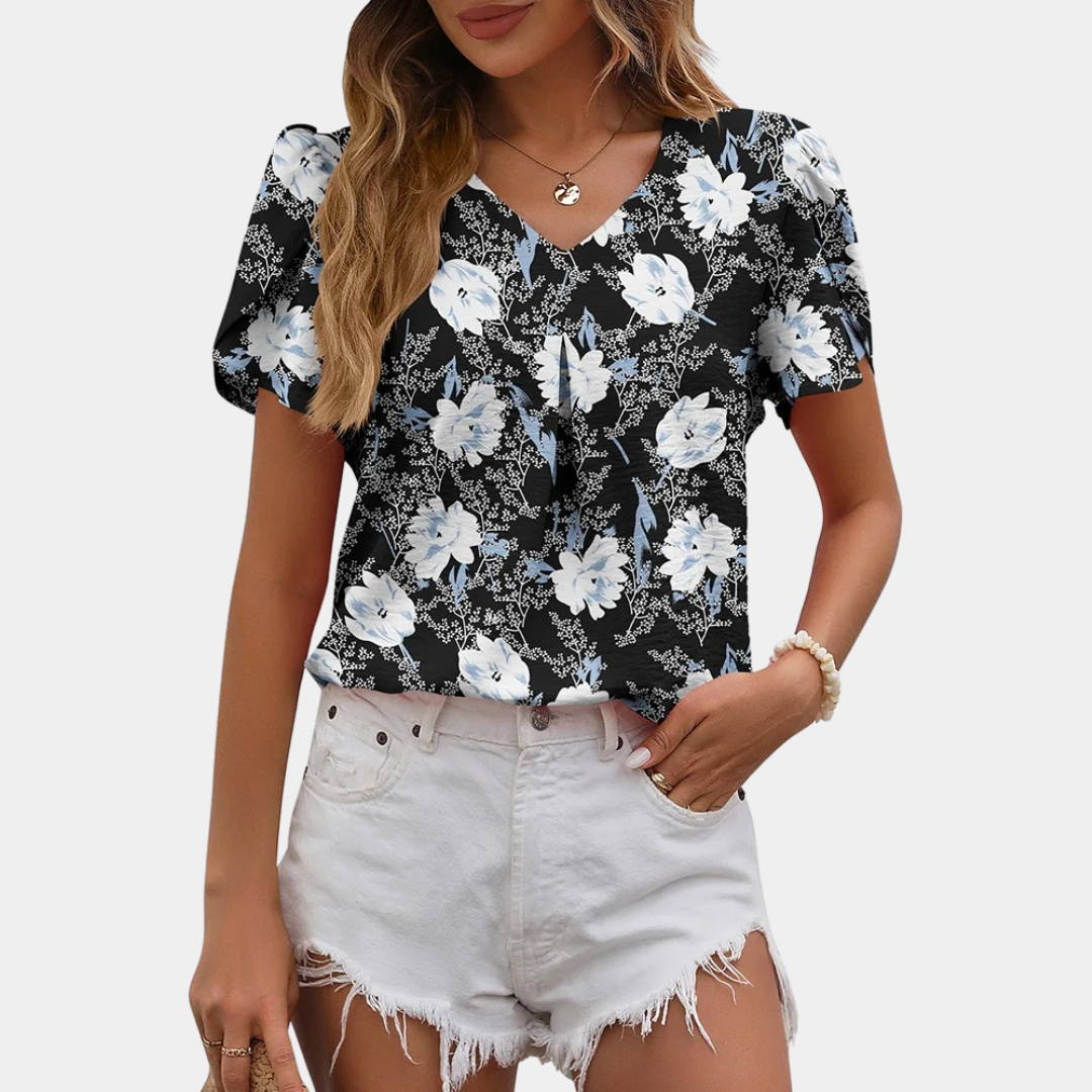 Camicetta in chiffon a fiori Scollo a V Top da donna