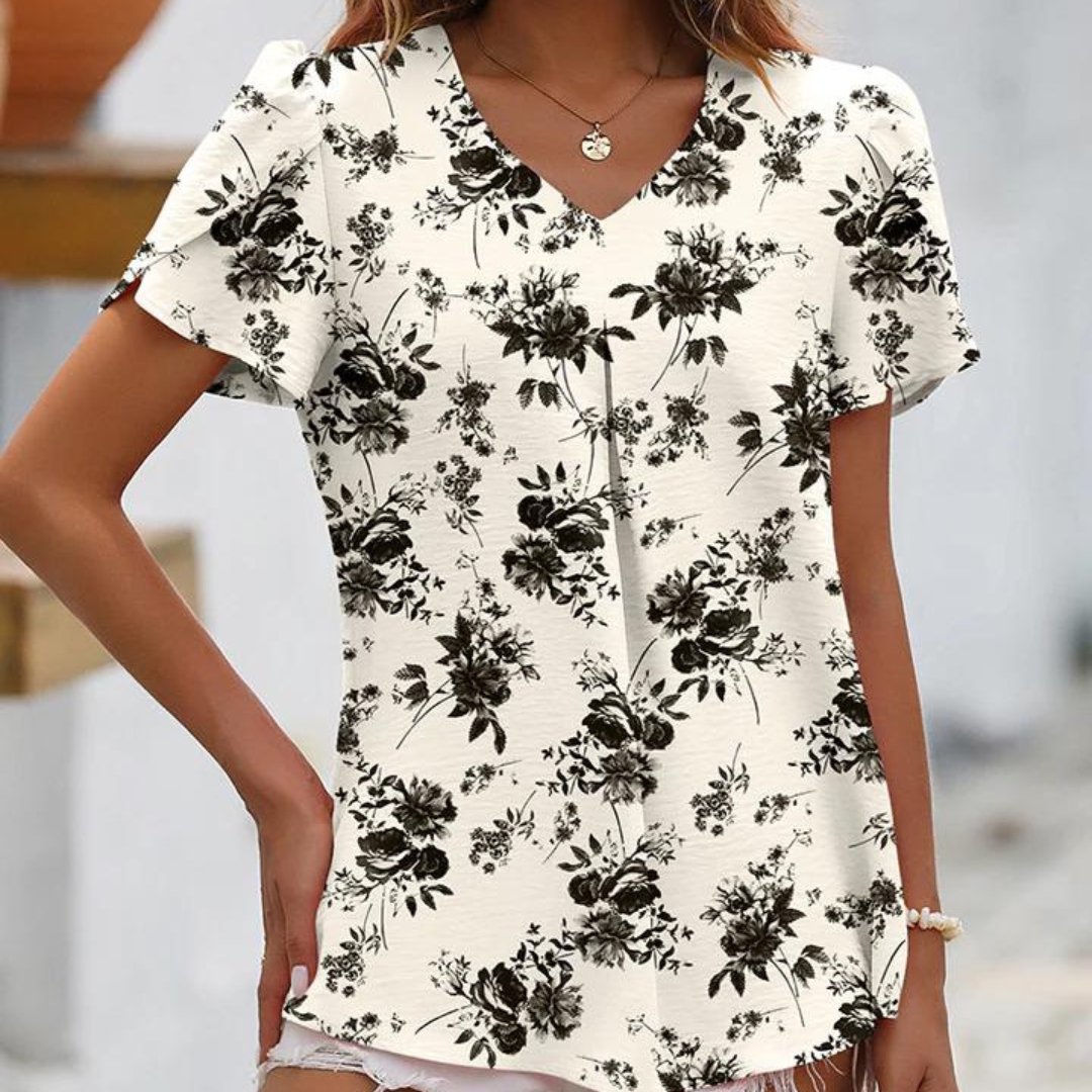 Camicetta in chiffon a fiori Scollo a V Top da donna