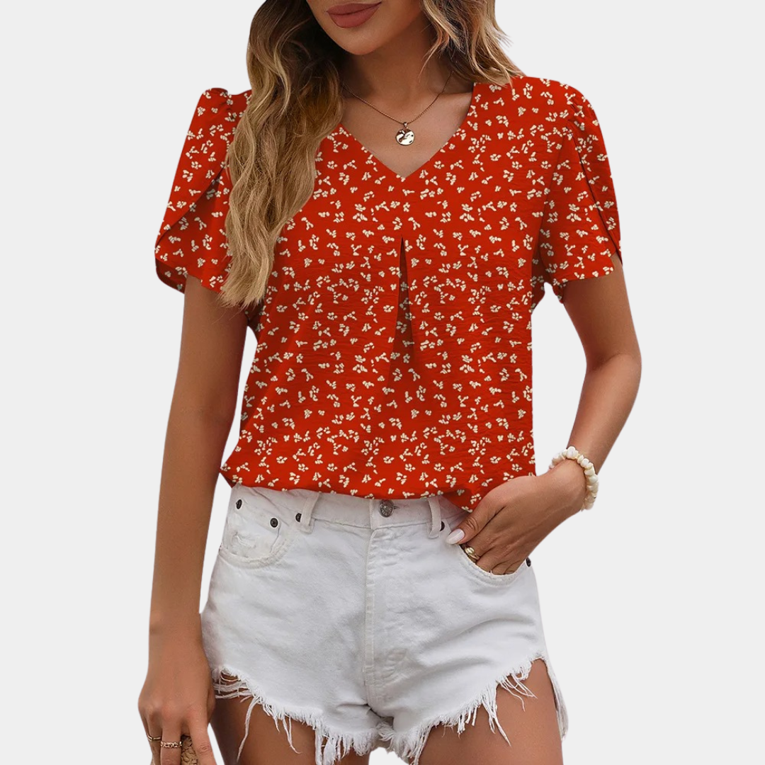 Camicetta in chiffon a fiori Scollo a V Top da donna