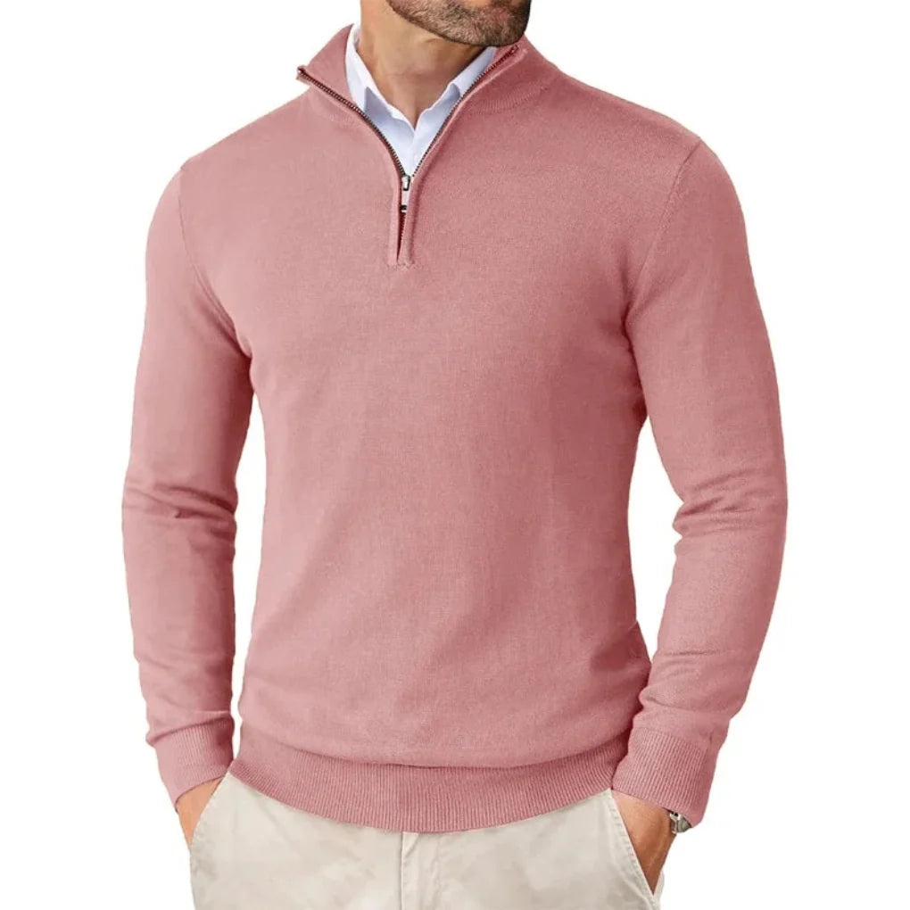 Maglione da uomo in maglia di cotone con collo con cerniera