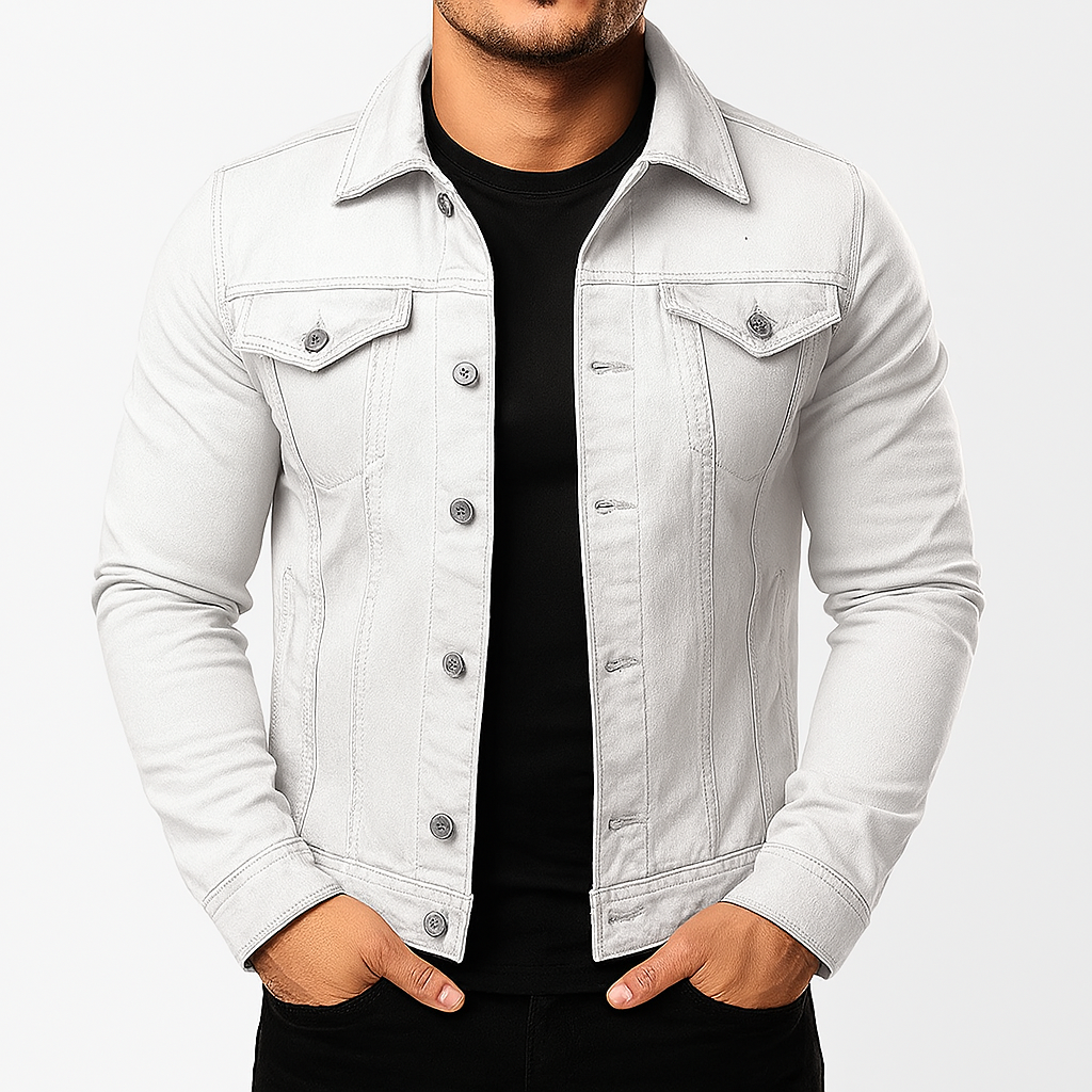 Giacca casual in denim tinta unita da uomo