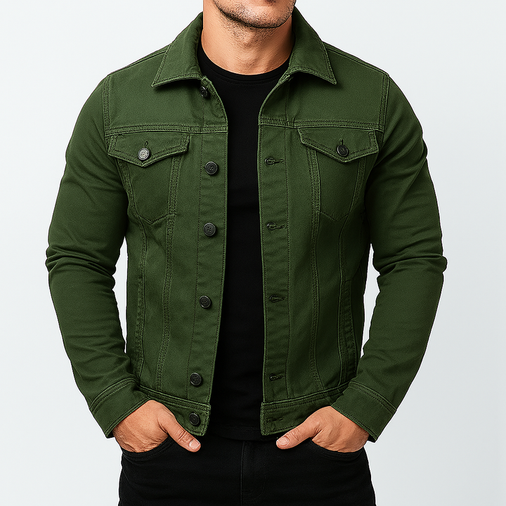Giacca casual in denim tinta unita da uomo